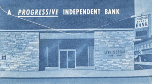 Bank postcard with the logo A Progressive Independent Bank.