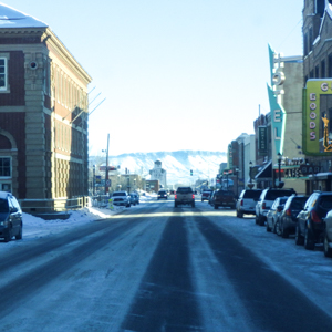 Downtown Livingston, Montana, on a winter day.