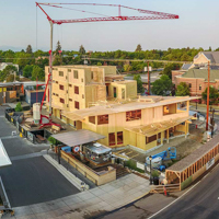 Aerial view of a business construction site.