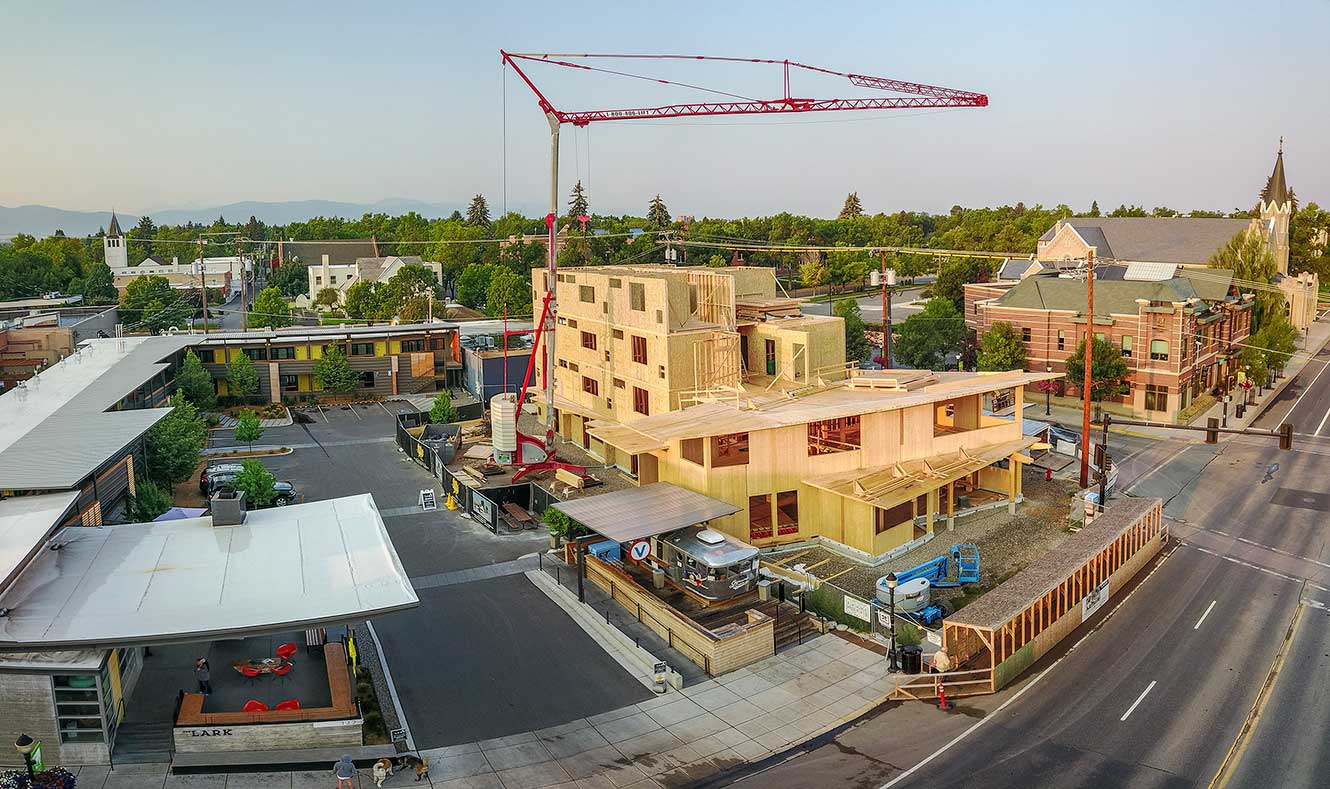 Business construction site with a crane